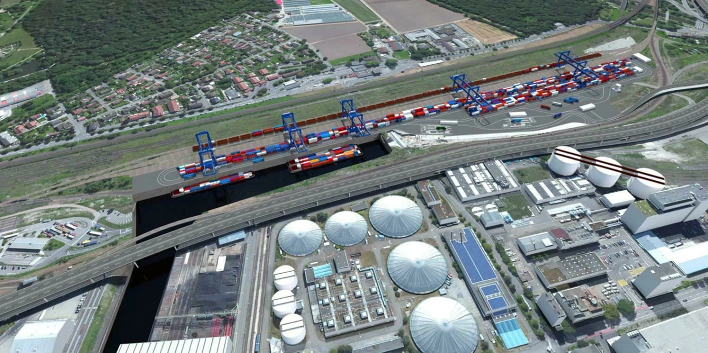 Eine Visualisierung des Gateway Basel Nord Container-Umschlagterminals. Foto: Port oft Switzerland